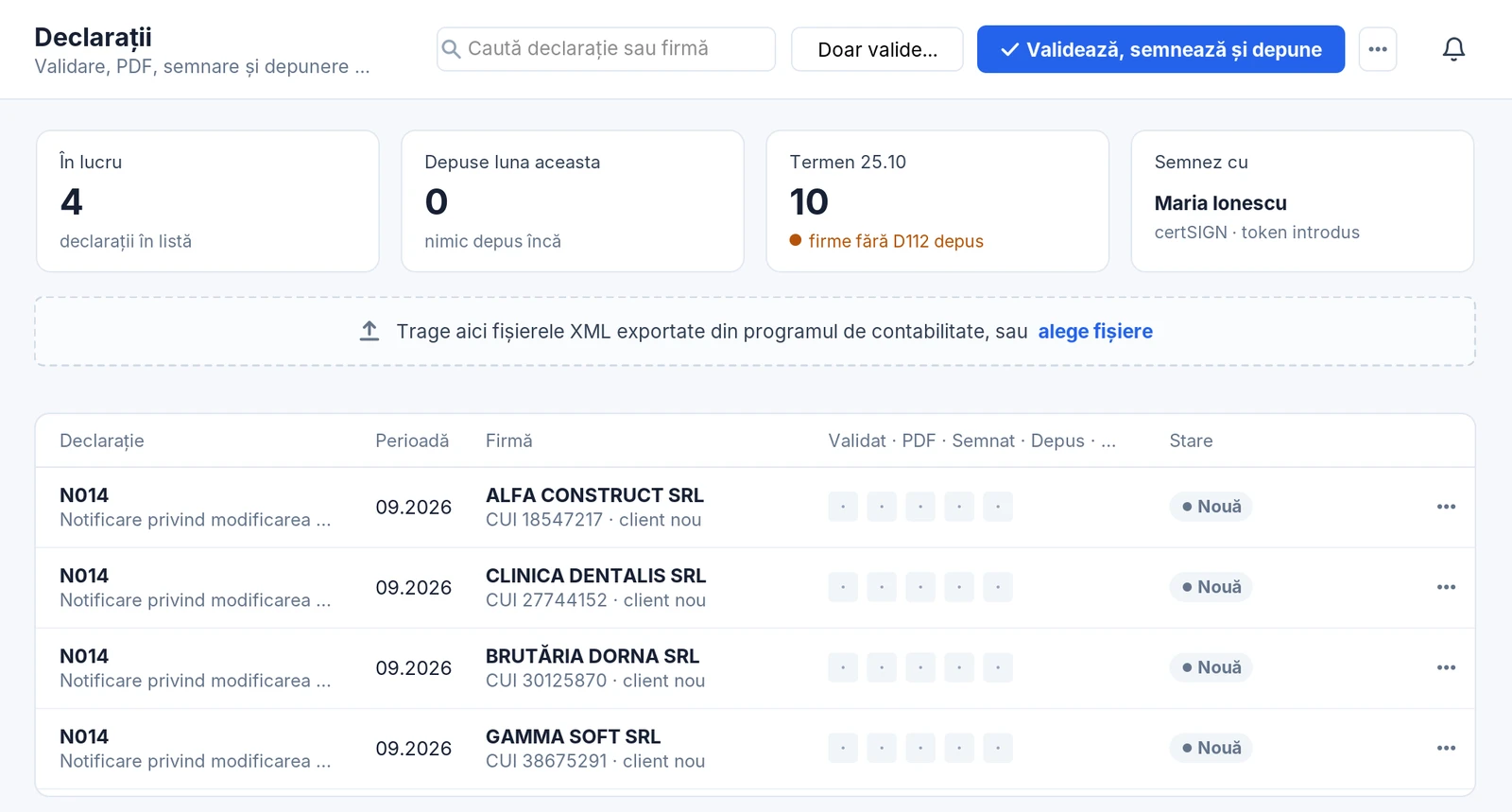 ClickConta: lista declarațiilor de semnat și depus în lot